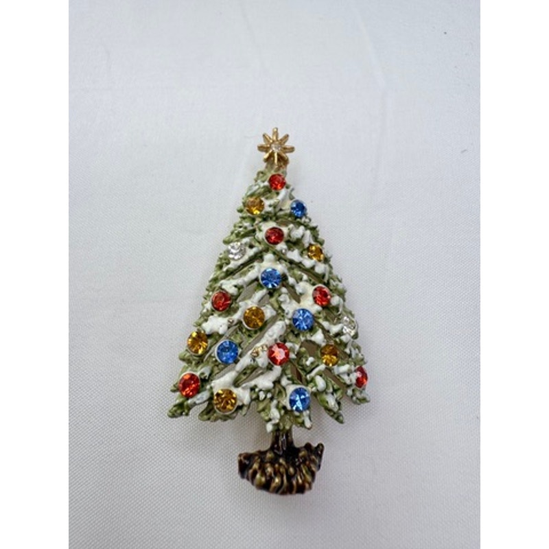 Vintage Art Enameled Rhinestone Christmas Tree Brooch 42$
